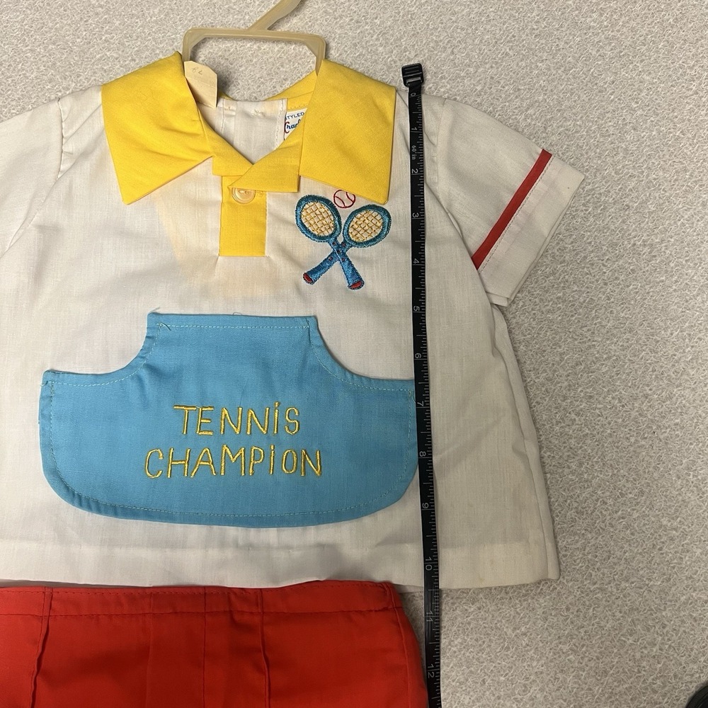 VTG 70s Cradle Togs Tennis 2 Piece Outfit Short Sleeve Button Shorts Baby 12M - Picture 5 of 9